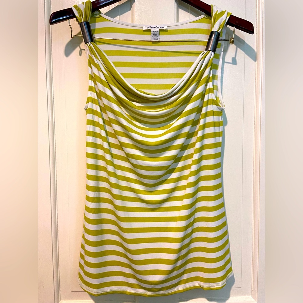 Kenneth Cole Striped Green Cowl Neck Tunic